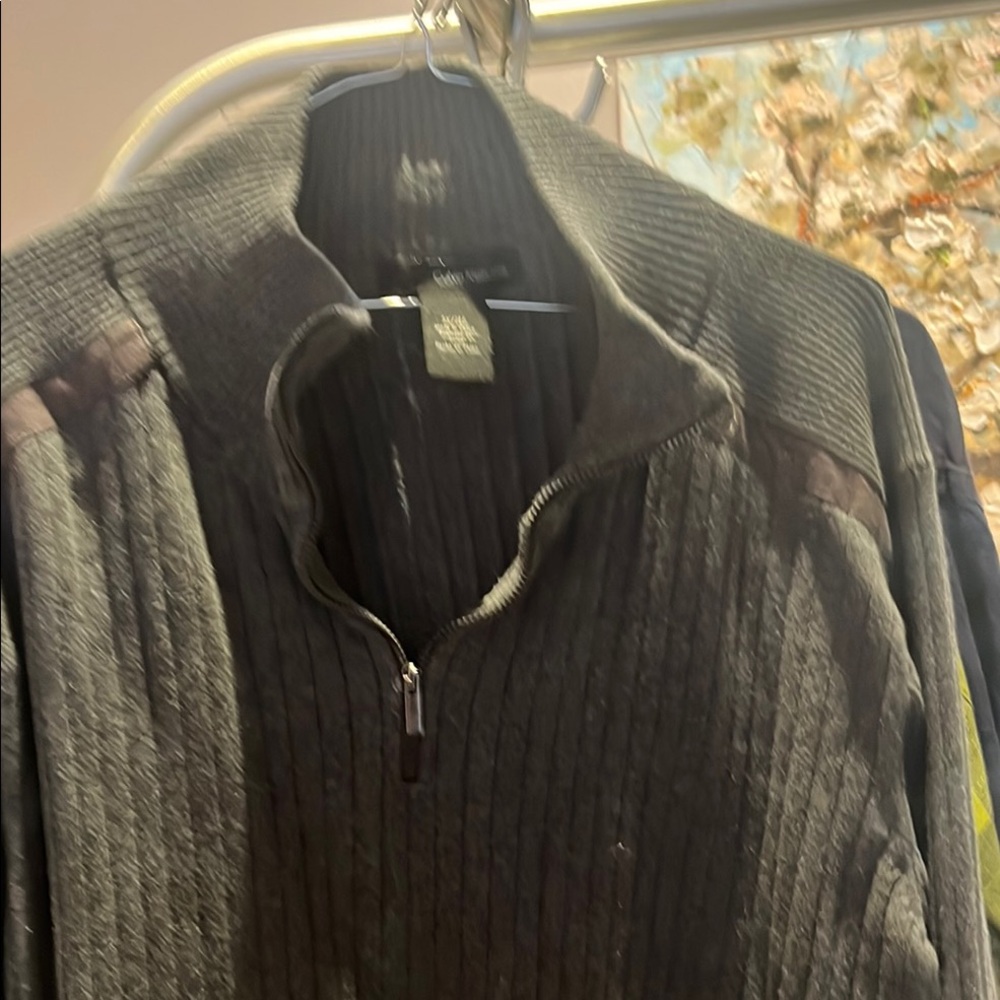 Calvin Klein Jeans Black Zip Up Sweater with Ribbed Texture
